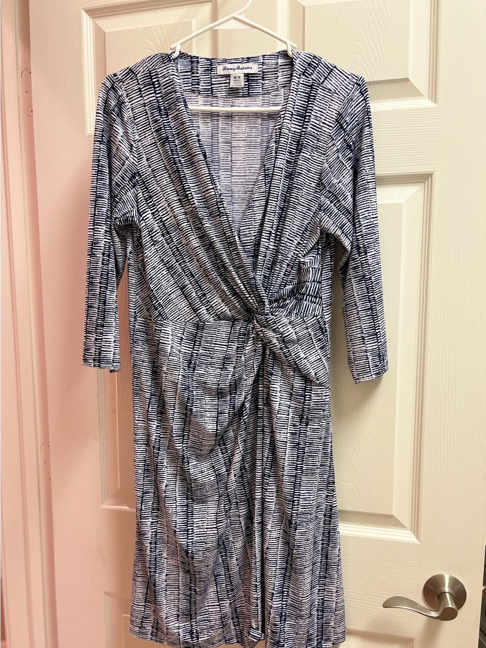 Tommy Bahama Navy & White Twist-Front Midi Dress